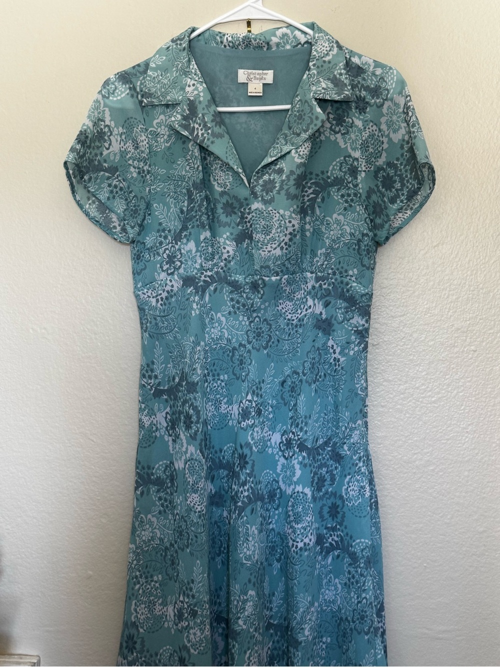 Christopher & Banks Teal Floral Collared Maxi Dress